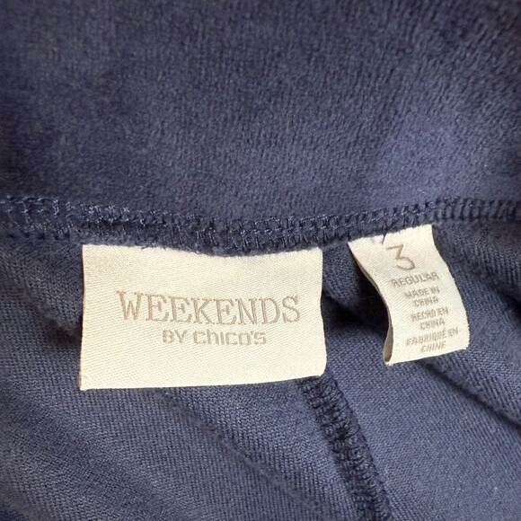 Weekends By Chico's Pants Womens 3 Blue Velvet High-Rise Elastic Waist Pull On - Picture 3 of 13